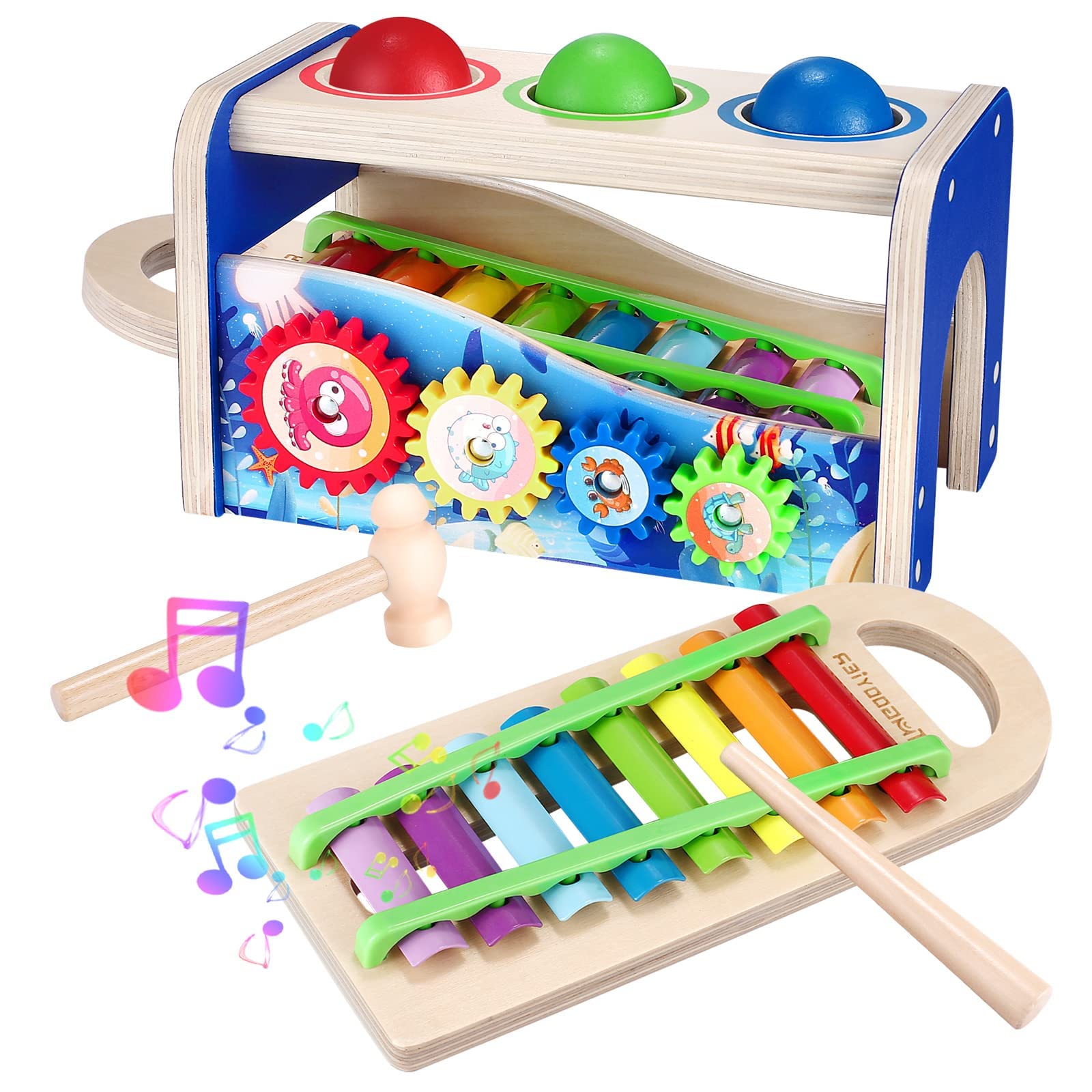 Wooden Xylophone Toys for Toddler Hammering Pounding Toys Wooden