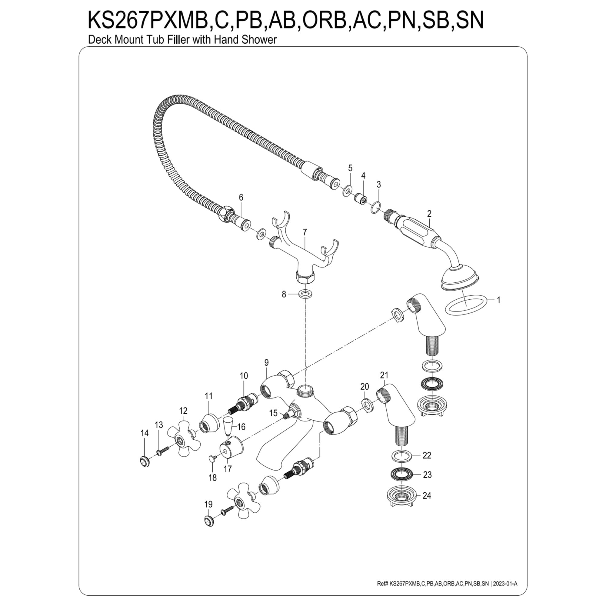 Kingston Brass KS267PXSN Kingston Three-Handle 2-Hole Deck-Mount Clawfoot Tub Faucet with Hand Shower in Brushed Nickel