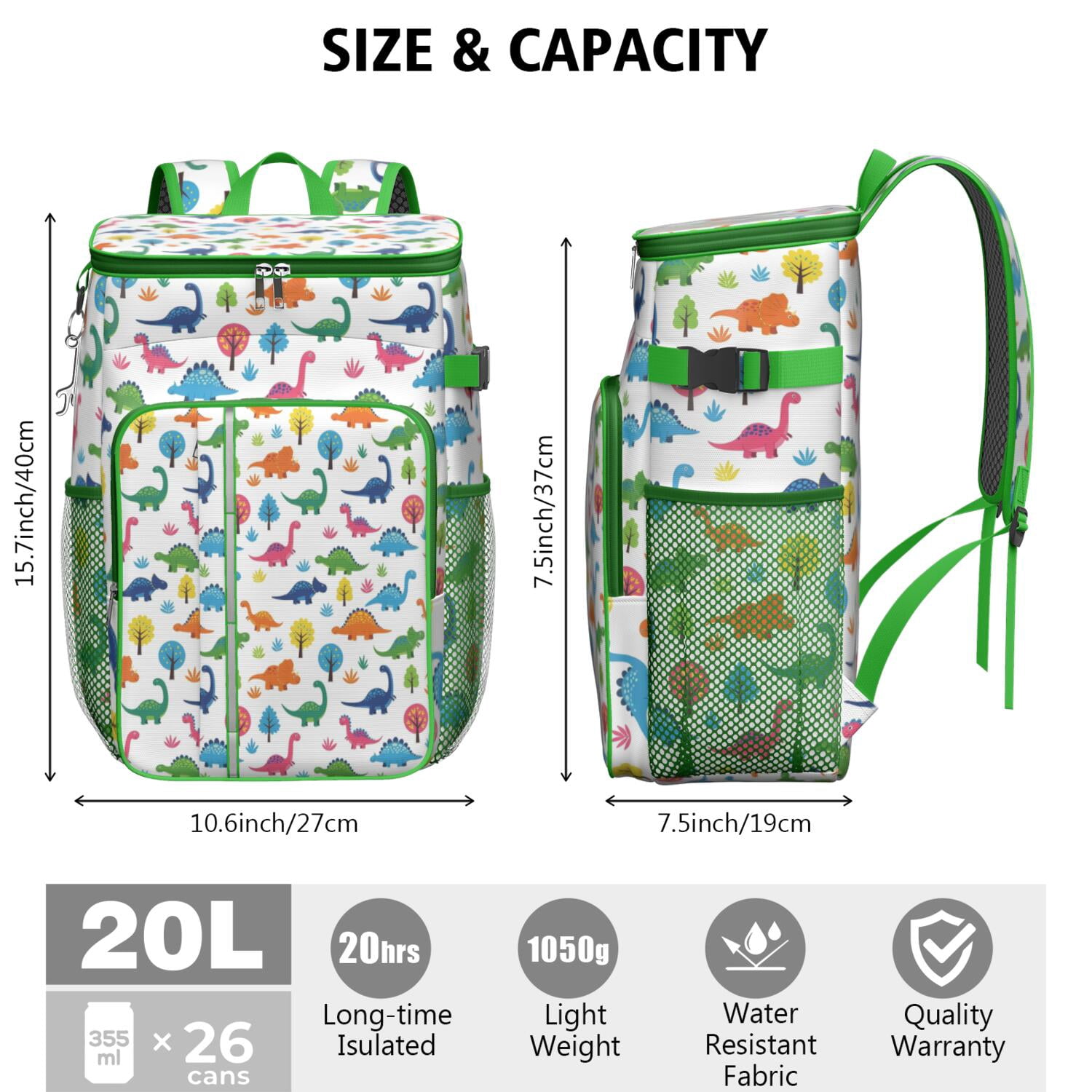 Travel Cooler Bag - Dinosaur and Tree Pattern Camping Beer Cooler Backpack with Bottle Opener- Waterproof Insulated Picnic Backpacks - Cooler Bag for Beach