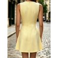 thumbnail image 2 of Elegant Sleeveless V Neck Mini Dress for Women, Waist Cinched Gold Double Breasted Dress with Pockets, Commuter Party Date Outfit, 2 of 6