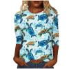 Raeneomay 3/4 Length Sleeve Womens Tops Women's Fashion Printed T-Shirt Blouse Round Neck Casual Tops