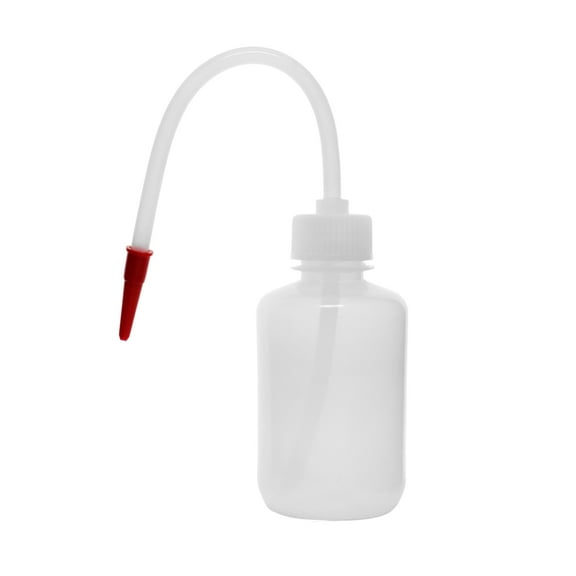 Wash Bottle, 125ml - Polyethylene - Translucent, Unbreakable - Screw Cap with Flexible Delivery Tube for Dispensing Liquid - Includes Tube Cap - Eisco Labs
