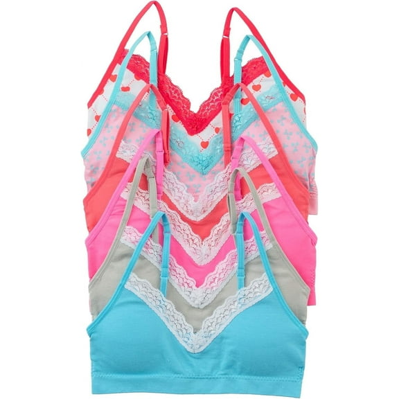 Alyce Ives Intimates Wireless Bras for Girls with Lace Trim & Adjustable Straps Seamless Girls’ Bras, XL 6 pcs