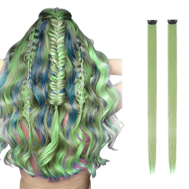 Wig Savings! Bradem Color Card Wig Piece Long Straight Hair Single Card Two Piece Color Hair Extension Piece Gradient Hanging Ear Bleach Dyed Wig, 2X Wig Extensions
