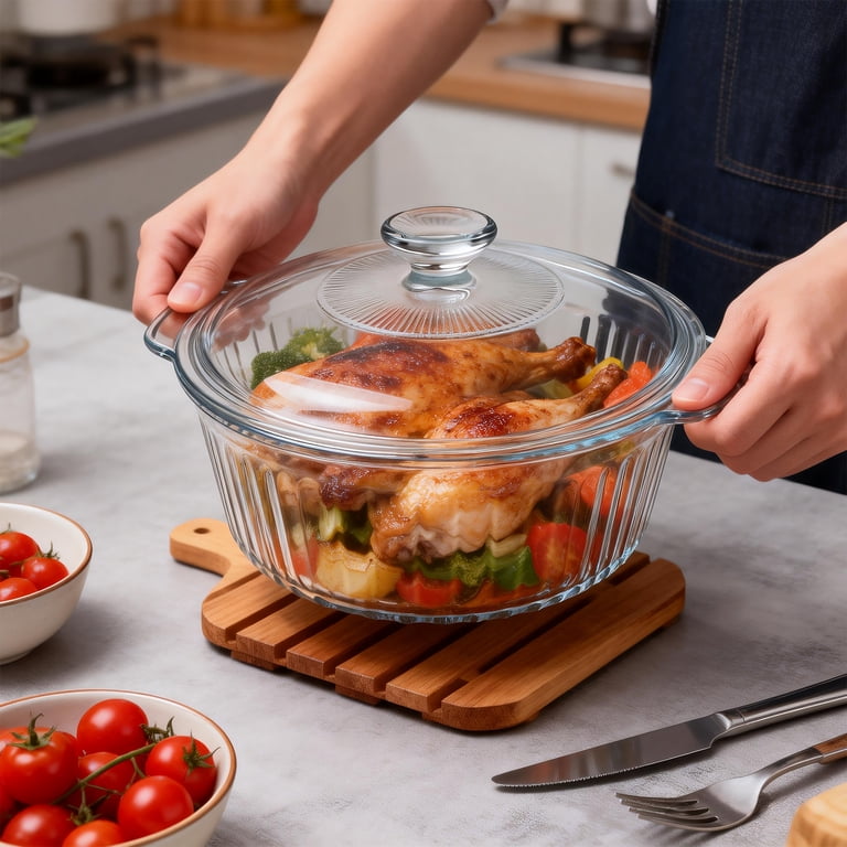 Glass Casserole Dish with Lid, 2.5 Qt Round photo 7
