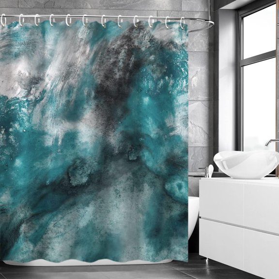 Marble Shower Curtain, Abstract Shower Curtain, Turquoise Shower Curtain, Art Shower Curtain Set with 12 Hooks, 72"x72".