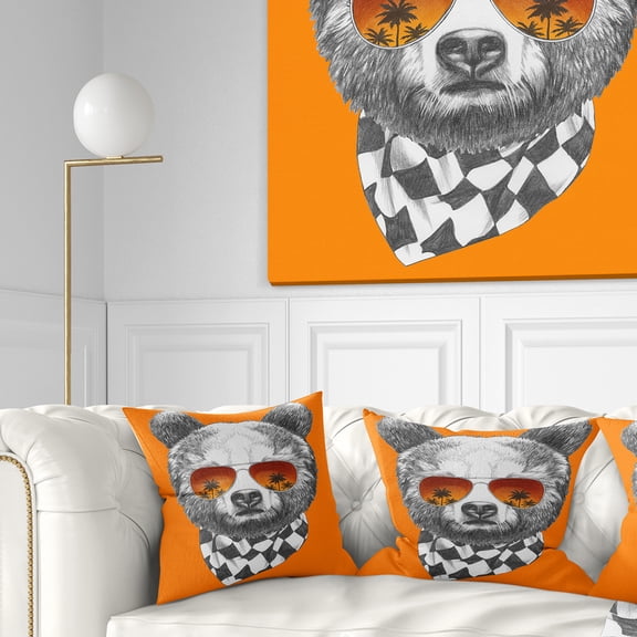 Designart Funny Bear with Sunglasses - Animal Throw Pillow - 18x18