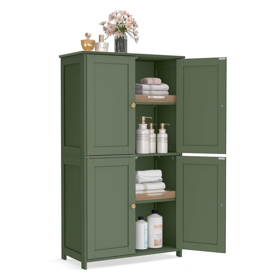VASAGLE Bathroom Cabinet, Shaker Storage Cabinet with 2 Adjustable Shelves, 4 Doors, Tall Freestanding Unit, for Kitchen, Forest Green