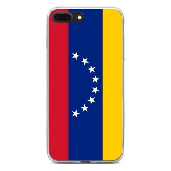 DistinctInk Clear Shockproof Hybrid Case for iPhone 7 PLUS / 8 PLUS (5.5" Screen) - TPU Bumper, Acrylic Back, Tempered Glass Screen Protector - Venezuela Flag Red Blue Yellow - Love of Venezuela