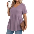 thumbnail image 4 of WellSize Plus Size Women Tops Casual V Neck Blouses Summer Short Sleeve Shirts Floral Tunic Tops, 4 of 8