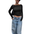 thumbnail image 4 of Sherrylily Womens Long Sleeve Shirts Basic Crop Tops Slim Boat Neck Fashion T Shirts, 4 of 6