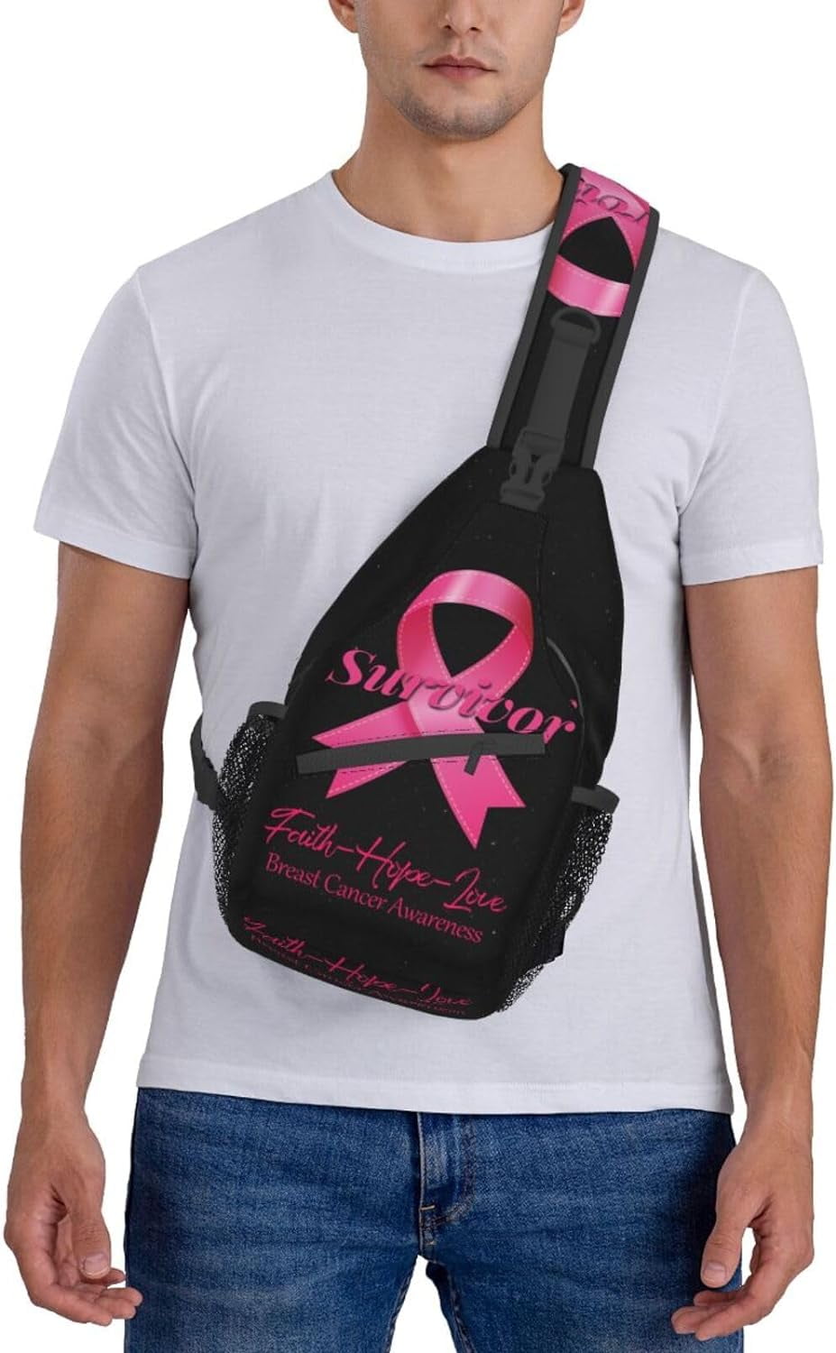 Breast Cancer Survivor Faith Love Hope Sling Bag Crossbody Hiking Travel Chest Bags Backpack Shoulder Daypack for Women Men