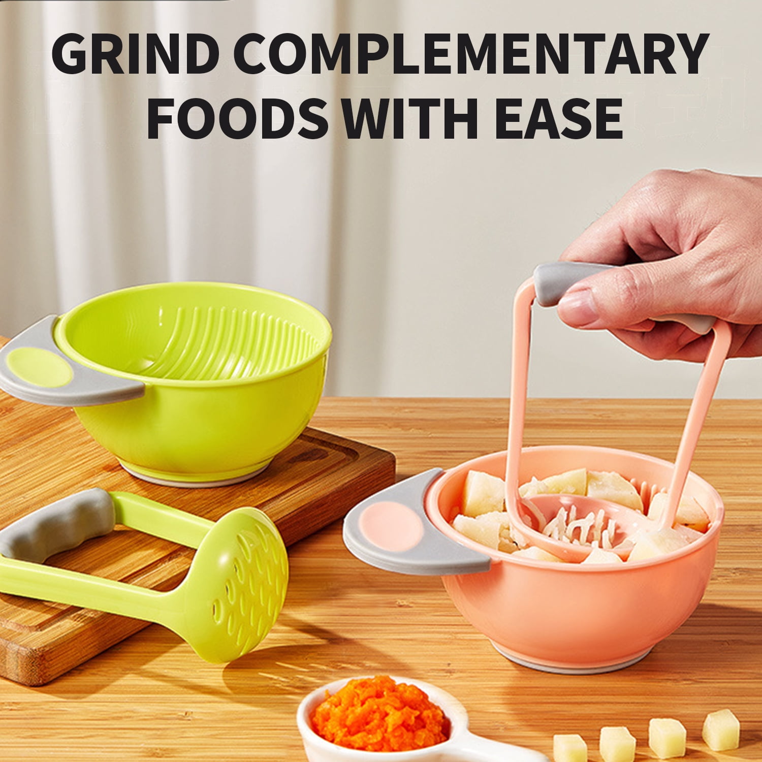 2 pcs Hand Masher for Baby Food Masher Bowl Potato Crusher Kitchen and Pestle Toddler Food Presser Homemade Food Bowls for Child  Food Citrus Juicer