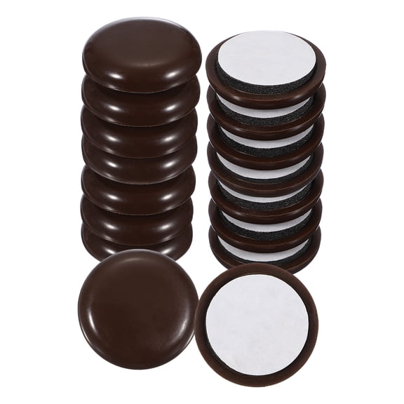 16 Pack Plastic Furniture Sliders 0.98" Self-Adhesive Round Furniture Leg Protectors, Table Chairs Foot Cups Sliders Reusable Furnishing Movers for Carpet, Dark Brown
