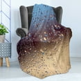 thumbnail image 4 of Rain Soft Flannel Fleece Throw Blanket, Close up Rain Drops on Glass Natural Sprays Sphere Contrasting Colors Picture, Cozy Plush for Indoor and Outdoor Use, 70" x 90", Blue Tan Brown, by Ambesonne, 4 of 5