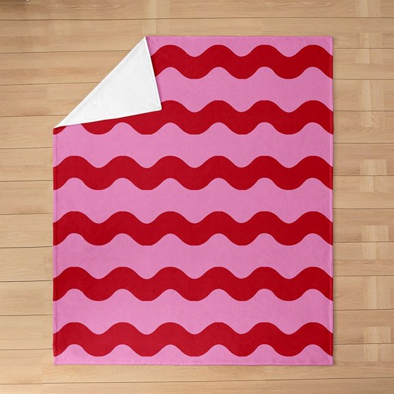 Pink And Red Wavy Striped Throw Blanket For Couch And Bed Soft Flannel Fleece Blanket