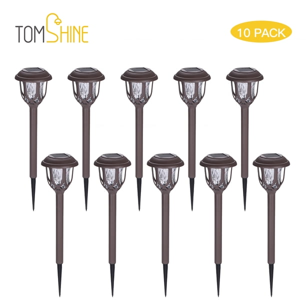 Lámparas solares Tomshine para jardín, luz blanca, paquete de 10, ideal para decorar caminos, patios o céspedes sin necesidad de cables o electricidad, fácil instalación y energía solar.