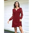thumbnail image 4 of Fall Dresses for Women Lace Long Sleeve Elegant Slim Formal Party Dress Wine Red M, 4 of 8