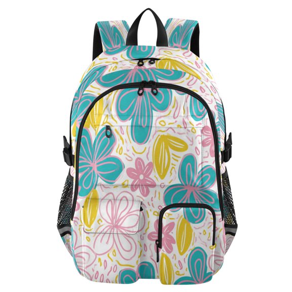 Large Capacity Student Backpack, 14 Inch Laptop Backpack, Wear-Resistant Polyester Travel Backpack with Reflective Strips for Commuting Outdoor Stylized Colorful Garden