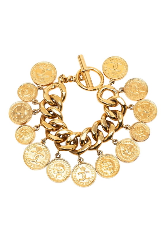Pre-Owned Chanel 31 RUE CAMBON Cambon Vintage Coin Motif Bracelet Gold Plated Women's CHANEL