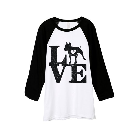 LOVE Pit Bull Dog Unisex 3/4 Sleeves Baseball Raglan T-Shirt Tee White Black X-Small