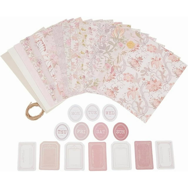 40 hojas de papel para álbum de recortes con flores vintage, estilo rústico rosa, papel para origami, papel con estampado floral, papel estampado de un solo color, papel decorativo para manualidades.