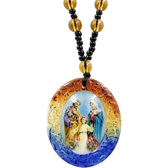 Medal Holy Family Virgin Mary Jesus St Joseph Glaze Necklace,Church Personalized Miraculous Medallion Amulet Talisman Glaze Necklace