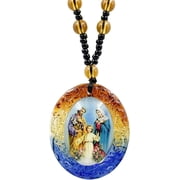 Medal Holy Family Virgin Mary Jesus St Joseph Glaze Necklace,Church Personalized Miraculous Medallion Amulet Talisman Glaze Necklace