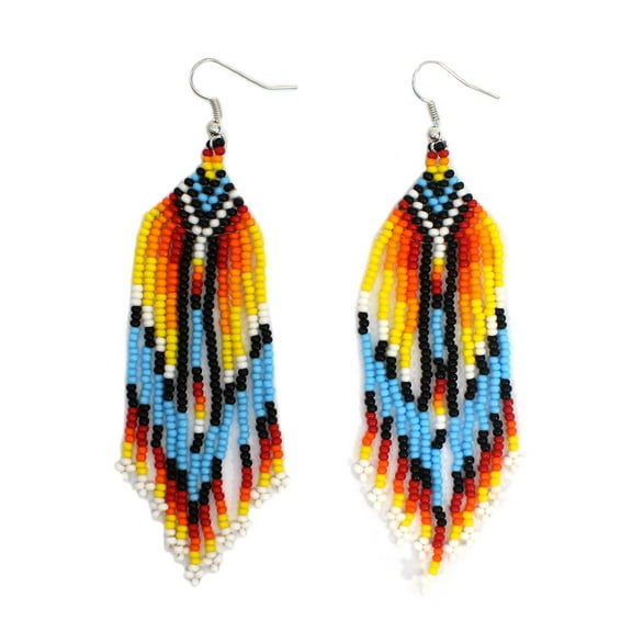 Handmade Beaded Native Style Multi-Color Hook Earrings