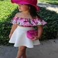 thumbnail image 3 of Toddler Girls Floral Print Ruffled Off Shoulder Crop Tops White Tutu Skirt 2Pcs Baby Summer Outfits, 3 of 5