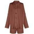 thumbnail image 5 of Summer Savings Clearance 2024! TAGOLD Womens Two Piece Outfits Sets,Women's Cotton Solid Turndown Collar Long Sleeve Shirt Blouse + Shorts Pants Set With Pocket, 5 of 5
