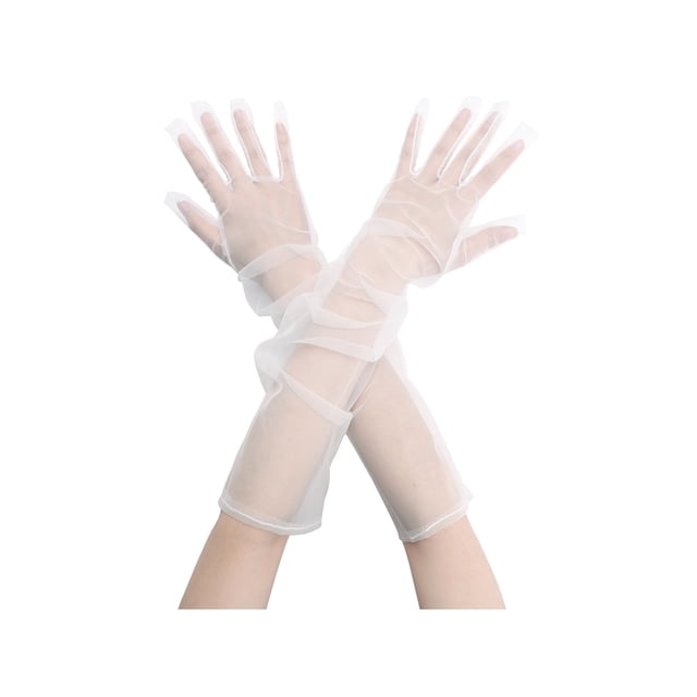 Guantes largos de ópera de tul INSPIRE CHIC para mujer, guantes de malla transparentes de dedo completo para bodas de noche, color blanco M