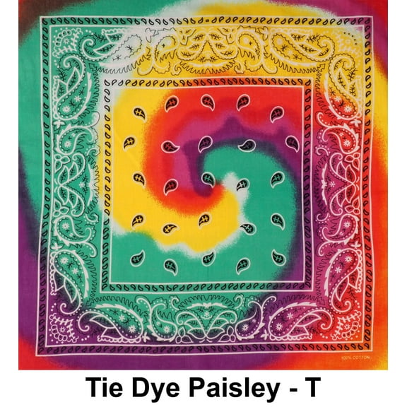 Tie Dye Style T Print Design Cotton Bandana (22 inches x 22 inches)