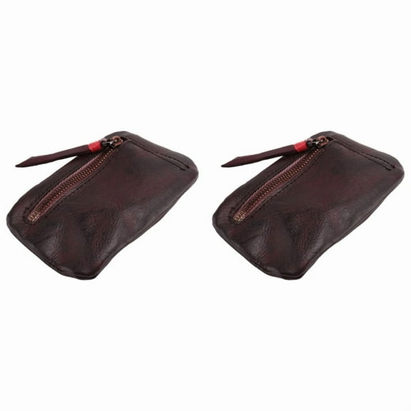 2X Vintage Men's Genuine Leather Mini Coin Purse Card Case Holder Wallet Clutch Male Short Zipper Small Change Bag