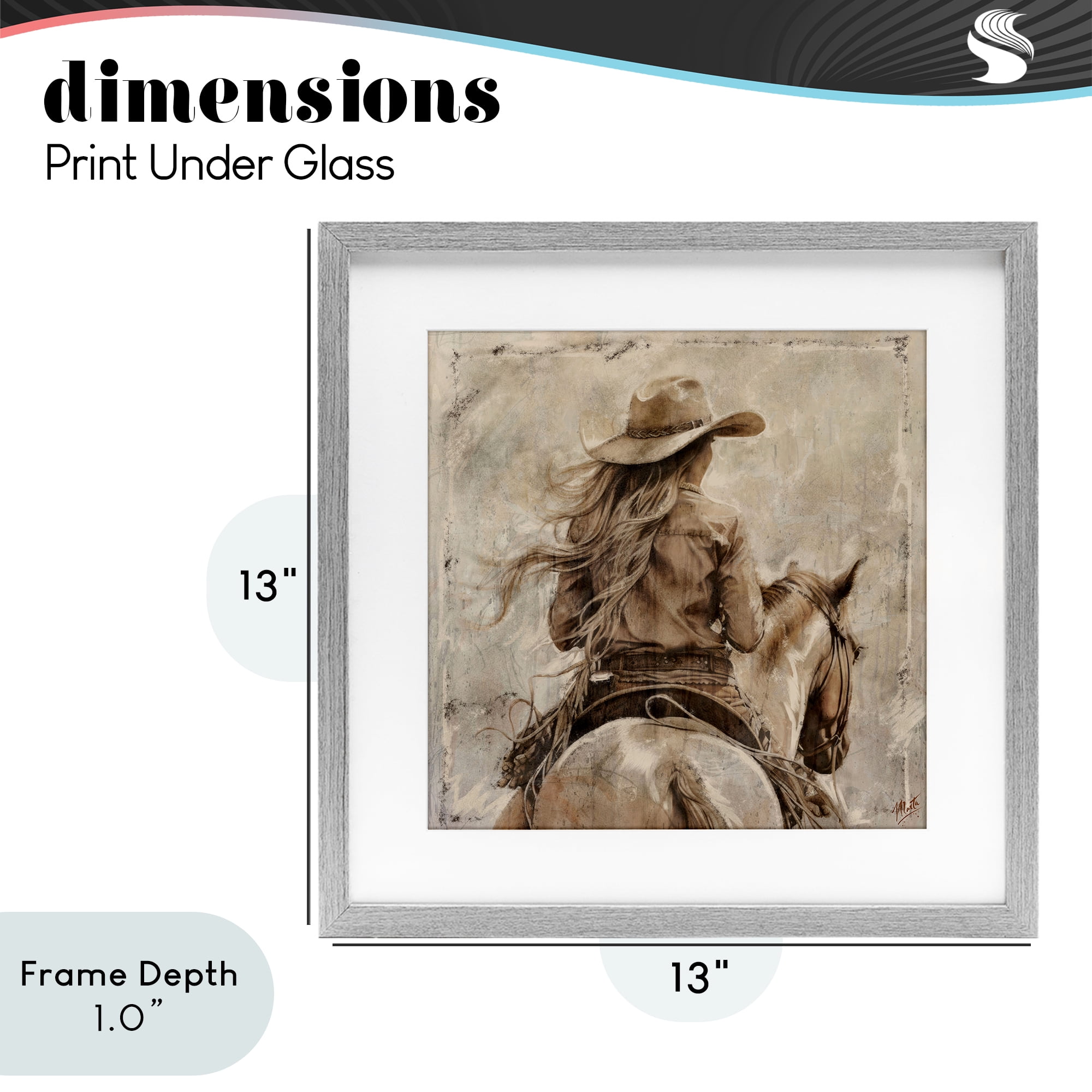 Stupell Industries Windblown Cowgirl on Horseback Gray Framed Print Under Glass, design by Marta Wiley