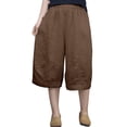 thumbnail image 2 of Endives Womens Linen Short Loose Solid Color Cotton Linen Pant Loose Below the Knees Elastic Waist Pants Khaki, 2 of 4
