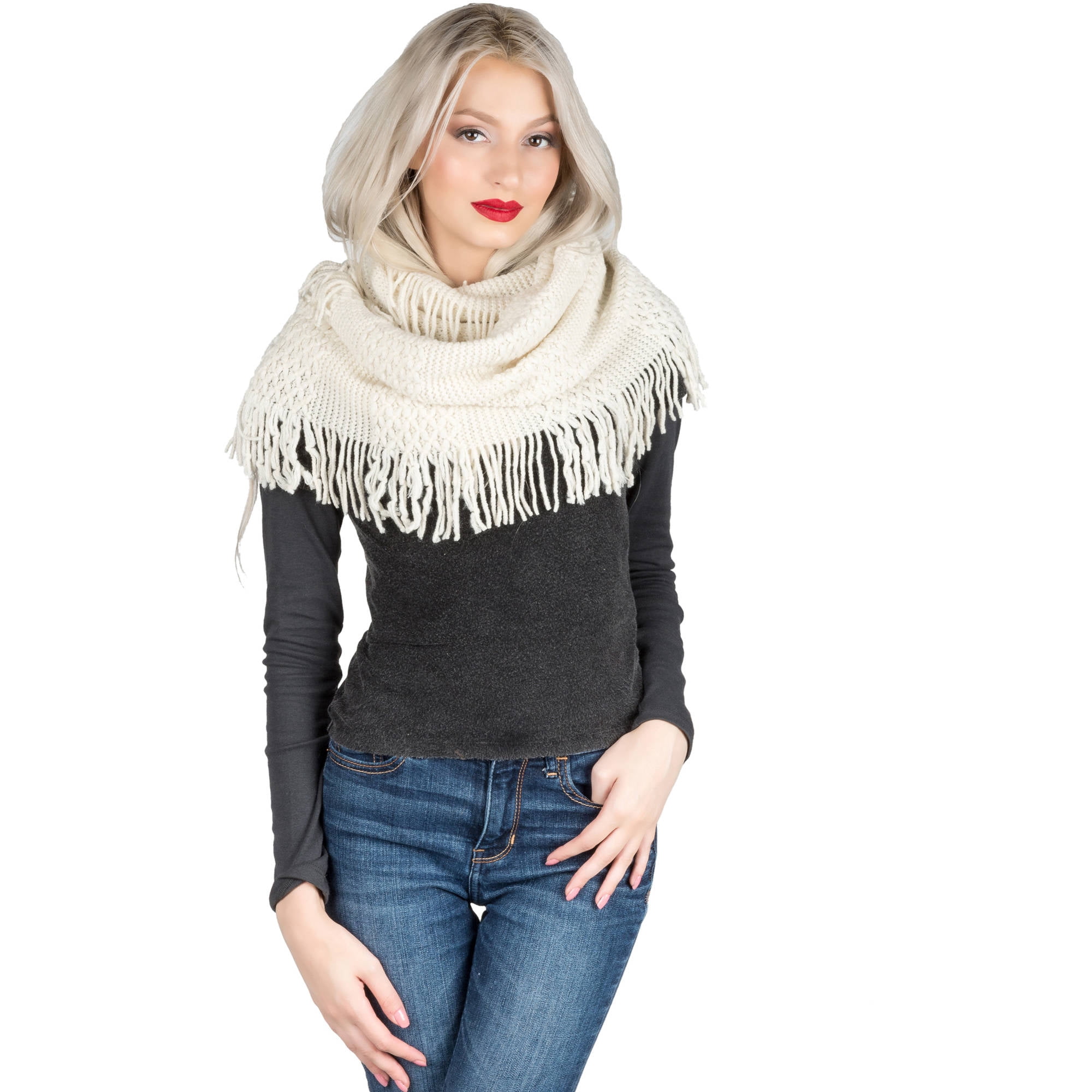 Women's Soft Woven Infinity Wrap Shawl Scarf with Frills [Adult Size]