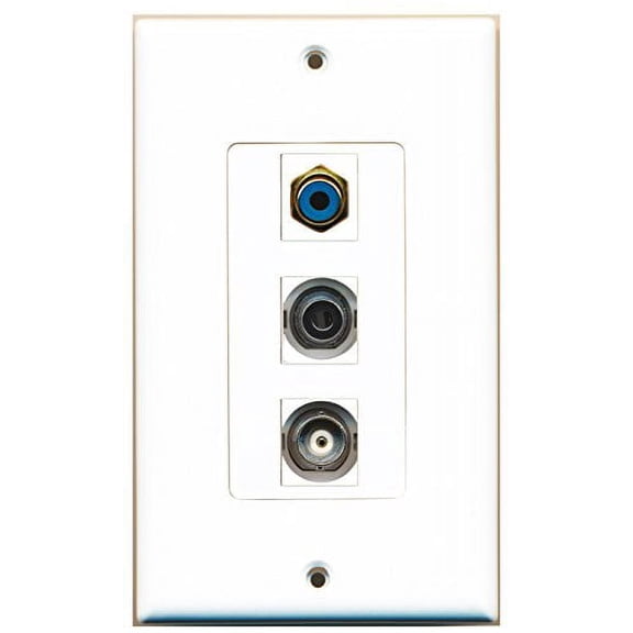 RiteAV - 1 Port RCA Blue and 1 Port 3.5mm and 1 Port BNC Decorative Wall Plate Decorative