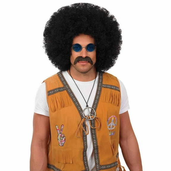Fun Shack Adult Black Large Pop Wig Mens Womens 70s Hippie Costume Halloween Black One Size
