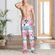 thumbnail image 2 of Fotbe Pink Striped Flamingo Pantalones de Pijama para Hombre, Pantalones de Dormir, Pantalones de Casa con Cintura Ajustable y Bolsillos-Small, 2 of 6