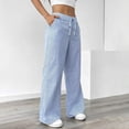 thumbnail image 6 of Womens Striped Cotton Linen Pants Low Rise Wide Leg Trendy Drawstring Elastic Waist Casual Trouser With Pockets, 6 of 6