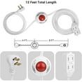 thumbnail image 3 of DEWENWILS White 12FT Extension Cord for Indoor, Step on Switch with Indicator Light, 2 Prong 3 Outlets, 3 of 11