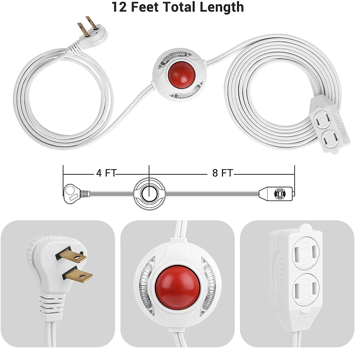 DEWENWILS 12 Ft. Indoor Extension Cord with Switch photo 3