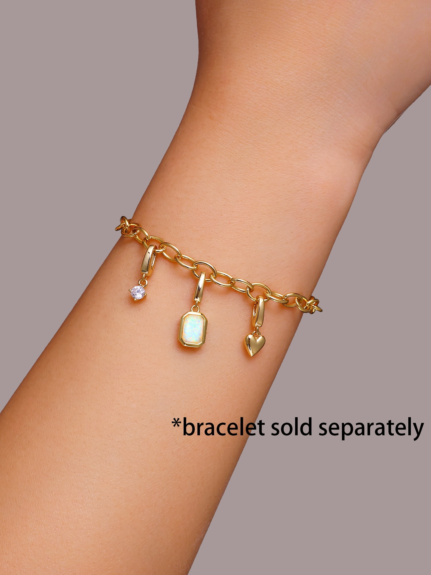 Brilliance Fine Jewelry Simulated Opal and Simulated Diamond Charm Set in 14KT Gold Plated Sterling Silver