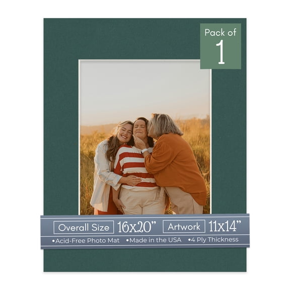 Forest Green Picture Frame Mat for 16x20 Frames - Fits 11x14 Photos - 1 Mat