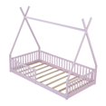 thumbnail image 5 of IVV Floor Bed, Twin Size House Bed with Fence and Roof, Solid Construction, Easy Assembly, Pink, 5 of 9