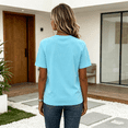 thumbnail image 5 of Women's Cotton Solid Color Short Sleeve Crew Neck T-Shirt Fitted Casual Basic Style Cyan 3XL, 5 of 5