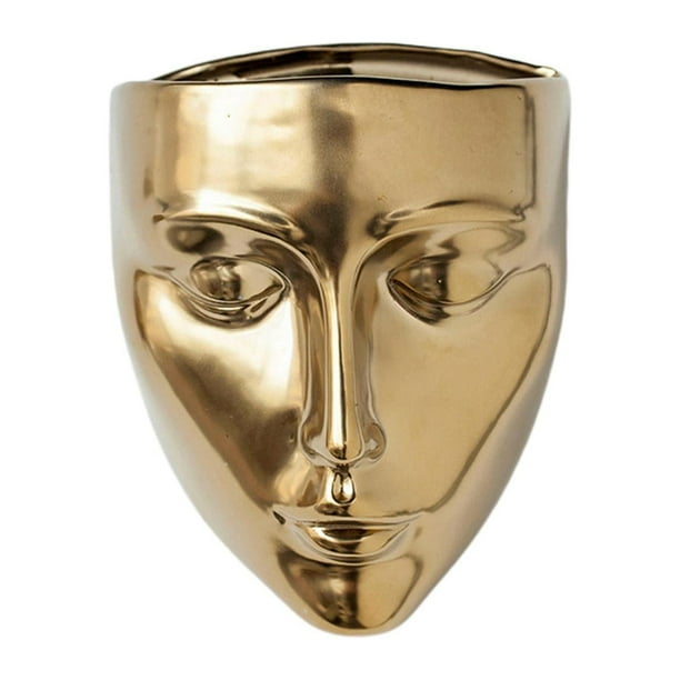 Maceta con forma de cara para decoración de pared, escultura colgante, maceta, jarrón de pared Dorado