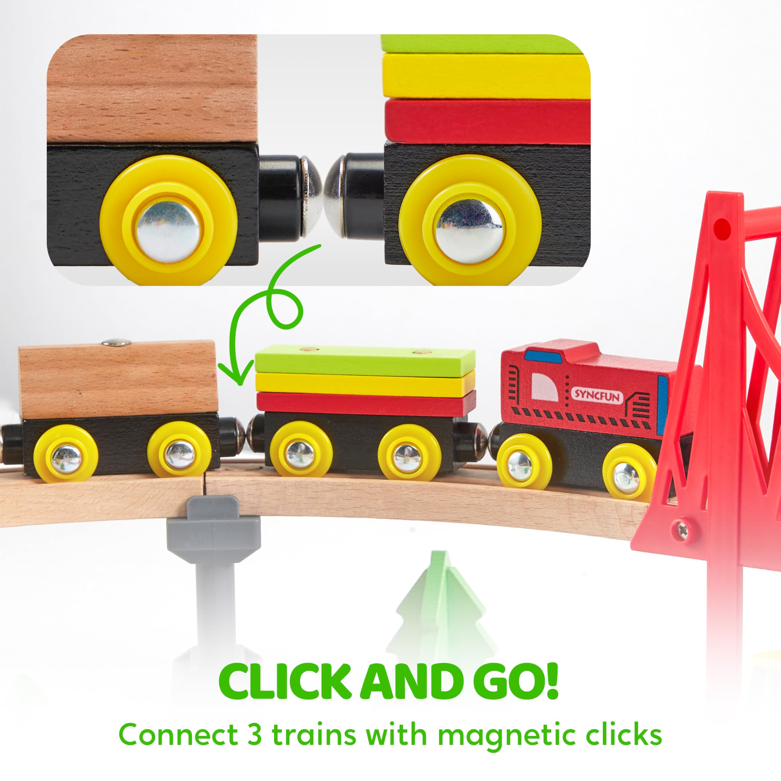 Joyfy 60-Piece Wooden Train Track Set with Magnetic Trains photo 5
