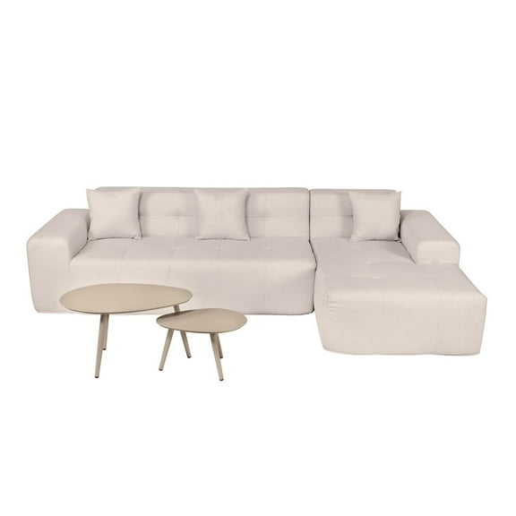 Deko Living 3 Piece Beige Compressed Foam Sectional Sofa Lounger and Table Set